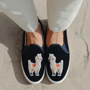 SOLUDOS Velvet Llama Navy Blue slides